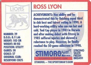 1991 Scanlens Stimorol #126 Ross Lyon Back